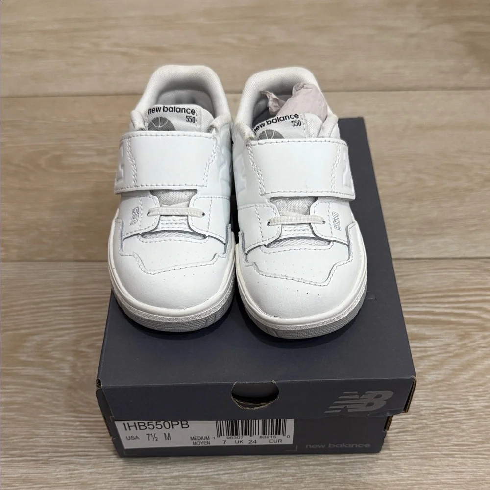 New Balance Kids White Sneakers with Gray Soles